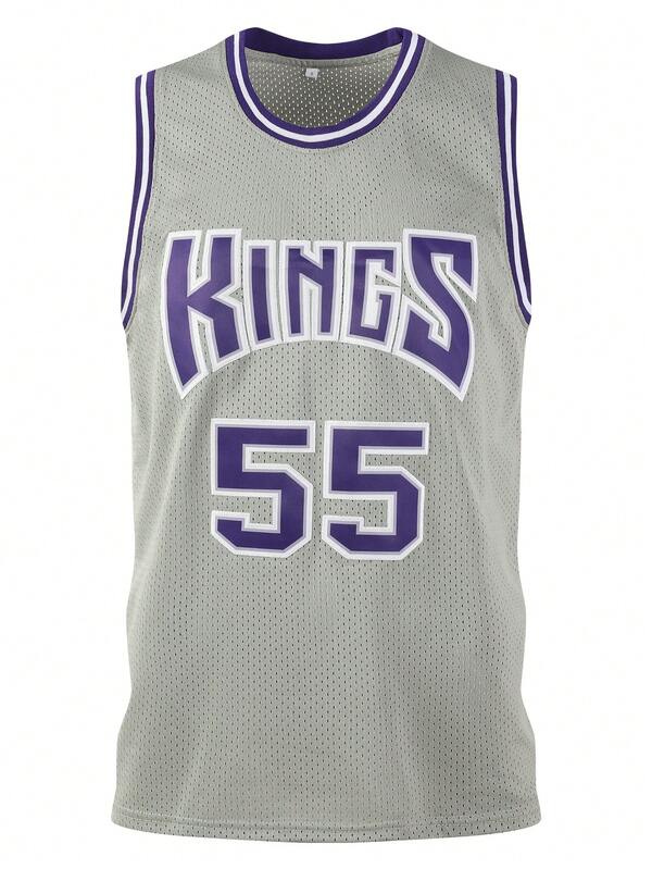 Atonmore Men's Basketball Jersey, No. 55 Grey, Embroidered & Stitched Basketball Shirt,Sleeveless Sports Tank Top