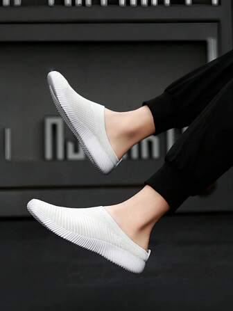 Casual Slip-On Sneakers For Couples, Black Knit Fabric Upper, Breathable, Anti-Slip, Shock-Absorbing, Lightweight, Sock Style, Fashion , Summer