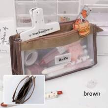 Transparent 5 Layer Mesh Bag Pen Pencil Case Visable Pocket Storage Pouch For Stationery School,Pencil Pouch,School Bag, School Supplies,Back To School
