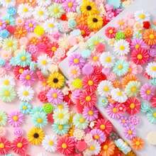 100 piezas Accesorios mixtos de flores de margarita y rosa de resina, cuentas decorativas para hacer adornos de cabello, estuches de teléfono y materiales para manualidades DIY