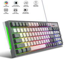 The Wired Keyboard With 96 Keys, A Gray And White Color Combination Game Keyboard, And RGB Backlighting Are Suitable For PC Computers, Office Use, And Home Use