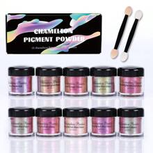 1 Set mit 10 Farben Spiegel Chamäleon Glanzpulver, 3g/Flasche, DIY Schmuckmalerei & Färbematerial, geeignet für Epoxidharz Walzenfärbung, verbessertes Chamäleon Pulver