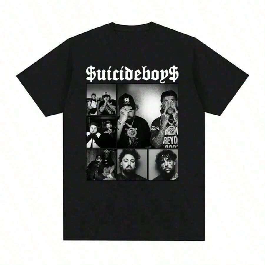 Suicideboy Era Tour Graphics Print T-Shirts For Men Harajuku Hip Hop Rock Style T Shirts Unisex Fashion Oversized Street T Shirt Tee Comfortable Comfortable Streetwear - Black - View 1