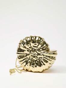 金属金色亮面压花蜗牛图案手拿包，新款派对链条手提包，女士单肩包和斜挎包，采用亚克力材质，高端大气，适合正式场合 - 金色 - 查看 5