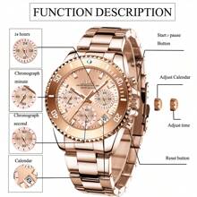 BIDEN 1 Reloj de mujer, Cronógrafo, Resistente al agua, Calendario, Correa de acero inoxidable, Reloj de mujer elegante y de estilo con herramienta de corte de tira de acero gratis y caja gratis