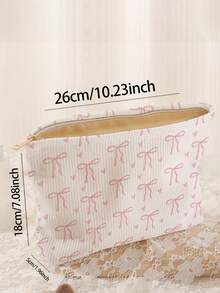 1pc Portable Makeup Bag With Bow Decor, Double-Sided Print, Zipper Travel Cosmetic Pouch, Multifunctional Toiletry Organizer,Fall Decor,Autumn Decor,Room Decor - Multicolor - View 2