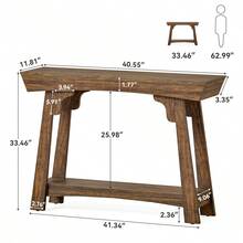 LITTLE TREE Mesa consola de 105 cm con almacenaje, mesa de entrada de madera de 2 niveles con estante, mesa de sofá estrecha de estilo rústico detrás del sofá para vestíbulo, pasillo, sala de estar, marrón rústico - Marrón - Ver 2