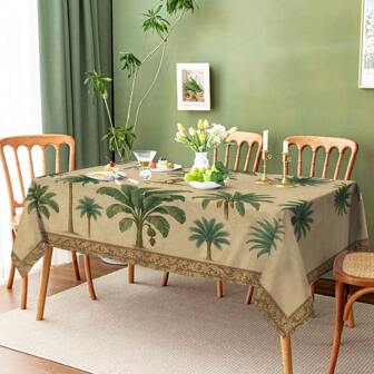 1pc Coconut Tree Design Tablecloth, Atmosphere Decor For Dinner & Picnic. Waterproof & Stain Resistant, Easy To Clean. Suitable For Dining Table, Party, Bar, Coffee Table, Outdoor Picnic. Available In Multiple Sizes, Gift For Holidays, Indoor & Outdoor Use
