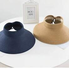 Women's Sun Visor Hats Wide Brim Straw Beach Hat Ponytail Hats For Women Foldable Floppy