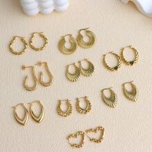8Pairs/Lot Exquisite Elegant Vintage Golden Stainless Steel Women Earrings, Round Heart-Shaped Geometric Style Romantic Dating Valentine's Day Gifts Daily Wear Accessories