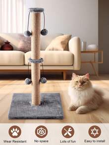 Cat Scratching Post Foldable Bottom Tall Cat Claw Scratcher  Natural Sisal Scratch Pole And Soft Carpet Covered Heavy Base Modern Stable Design - Gray 74cm 4Ball - View 3