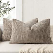 1pc Chenille Decorative Cushion Cover, Soft Textured Luxury Pillow Sham For Bed And Living Room Sofa - Khaki - View 3