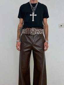 Nuevo cinturón de hombre estilo Y2K con remaches gruesos, cinturón ancho hecho a mano con ojales huecos, accesorio versátil para el atuendo diario, cinturón de moda callejera - Multicolor - Ver 2