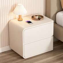 Wooden Furniture - Bedroom Small Luxury High-End Cabinet, Bedroom Storage Cabinet, Left Or Right Optional, Single Upper And Lower Drawers, Multi-Layer Solid Wood Boards, Pine Wood Nightstand, Beige Leather Storage Cabinet - Multicolor - View 10
