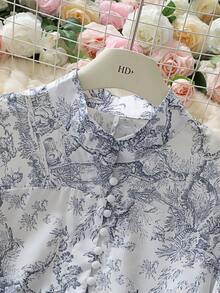 1 chiếc váy dài tay buộc eo in họa tiết ngẫu nhiên thời trang & thanh lịch - Xám - Xem 7