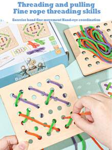 Drewniane puzzle Montessori dla dzieci Wczesna układanka Przeplatanie planszy Zabawka bitewna Zabawa bitewna dla dwóch graczy Przeplatanie liny Gra Zmiana ubrań Dopasowywanie zabawki do treningu umiejętności motorycznych