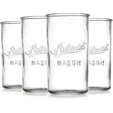 Vasos de Glaver - Juego de 4 vasos vintage auténticos de tipo Mason - Vasos de vidrio transparente para cócteles, agua, jugo - Vasos para beber con relieve vintage (Highball 18 Oz 7983) - Rojo - Ver 10