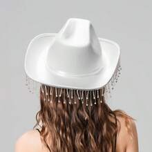 Cowgirl Hat Set, Shiny Rhinestones Tasseled Cowboy Hat With Heart Sunglasses Neckerchief Photo Booth Props