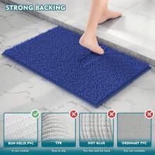Royal Blue Chenille Bath Mat Set, 3 Piece, High Pile, Tufted, Machine Made, Non Slip, Absorbent, Fluffy, Washable, Bathroom - Blue - View 6