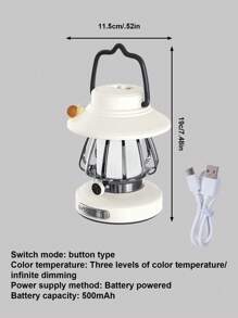 1pc LED Outdoor Camping Light, 3 Color Temperatures, USB Rechargeable Tent Light, Portable Lamp, Fishing/Night Market Light, Emergency Lighting