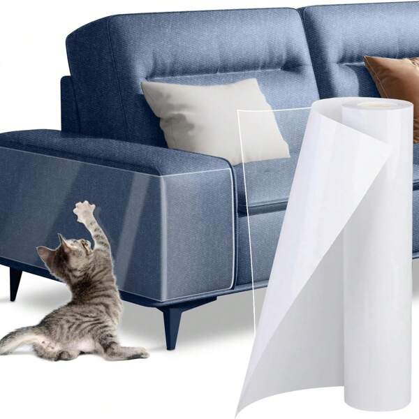 1pc Cat Scratch Furniture Protector: Cat Anti Scratch Tape - Door Protector From Dog Scratching - Clear Training Self Adhesive Tape For Carpet, Sofa, Couch, Door