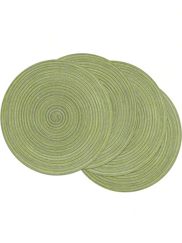1pc/4pcs/8pcs Round Woven Placemats (30cm), Home Round Anti-Fouling Heat Insulation Placemats, Practical Anti-Scald Washable Kitchen Table Mats For Family Gatherings, Weddings, Parties, Green