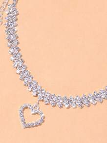 1pc Fashionable Multi-Layer Diamond Shaped Crystal Chain Heart Pendant Anklet For Women, Summer Beach Vacation Accessory