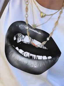 Hip Hop Lips, żebrowana bawełniana koszulka damska, styl college'owy wiosna lato nowe sportowe damskie, drapowana moda miękka oddychająca damska koszulka z krótkim rękawem