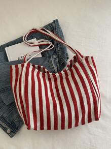 Chic Retro Striped Canvas Tote Bag, Large Capacity Spacious & Versatile, Ideal For Work, School Or Outdoor, Canvas Bag, Beach Bag [Stripe Color And Placement Random], School Supplies, School Bag, School Handbag, School Tote Bag, School Bookbag, Back To School Bags, Lightweight, Portable, Foldable, Classic Casual, Suitable For Teen Girls Women College Students, Perfect For Back To School, First Day Of School, Holiday, Vacation, Tote Bags For School,College Essentials