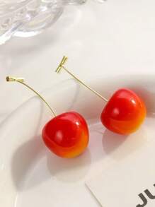 1 paire de boucles d'oreilles rétro style européen et américain, cerises. Boucles d'oreilles de fleurs séchées et de fruits délicats, de mode et polyvalents. Accessoires élégants et frais pour femmes