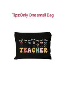 Bolsos de lino con impresión de palabras "Profesor", patrones de flores, letras con patrones de dibujos animados y animación. Incluye bolso cosmético con cremallera, bolso de aseo portátil, bolso de maquillaje, bolso de almacenamiento portátil de gran capacidad, bolsas grandes, bolsas de compra negras, monederos, regalos de agradecimiento para maestros y bolsos de lino de gran capacidad para mujeres. Adecuado para turismo, compras y actividades de playa, de vuelta a la escuela.