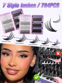 CMAYOME 784pcs D-Curl Flared False Eyelashes Set, 30D+40D+50D+60D Mixed Thick Lashes, Lower Lashes Dedicated, Soft Lash Bundle, Create Natural Eye Makeup, 8-16mm Mixed Length, Lightweight Waterproof Mink Hair 3D Effect False Lashes, Suitable For Natural, Dramatic, Daily Makeup And Costume Play - Pink - View 10