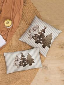 4pcs Christmas Merry Christmas Pillow Covers, Christmas Decorative Cushion Covers, Christmas Tree, Christmas Sled, Red Plaid, Black Plaid, Christmas Gifts, Machine Washable & Dry Clean, Invisible Zipper, Suitable For Room Decor, Sofa Decor, No Pillow Insert - Brown - View 11