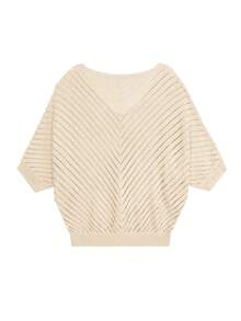 Women's Fashion Solid Color Hollow Out Ribbed Knit Cropped Sweater, Minimalist Style, Suitable For Spring, Summer And Autumn - Apricot - View 6