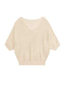 Women's Fashion Solid Color Hollow Out Ribbed Knit Cropped Sweater, Minimalist Style, Suitable For Spring, Summer And Autumn