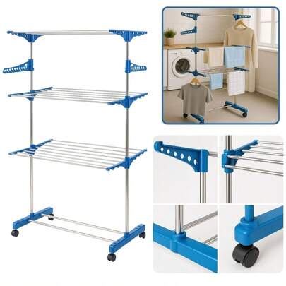 Varal De Chão Roupa Calcinha Grande 3 Andares Dobrável Retrátil Portátil Reforçado Com Rodinhas