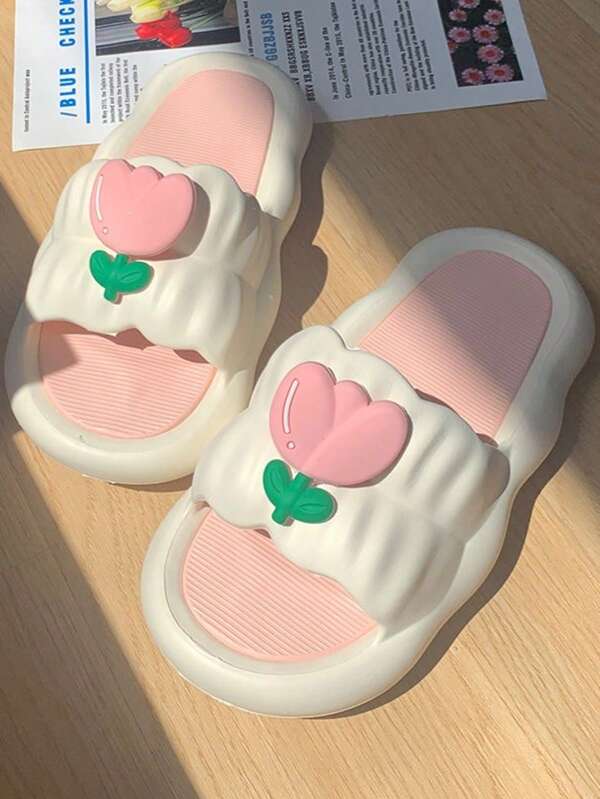 New Model Tulip Women's Teen Slippers, Perfect For Summer Wear Indoors, Comfortable And Stylish For Home Use, Non-Slip Design, Ideal For Students And Dorms, Cute, Feels Like Walking On Poop