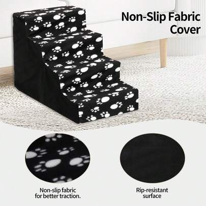 4-Step Anti-Slip Pet Stairs With Removable Washable Cover | Sturdy Support For Elderly & Smaller Pets