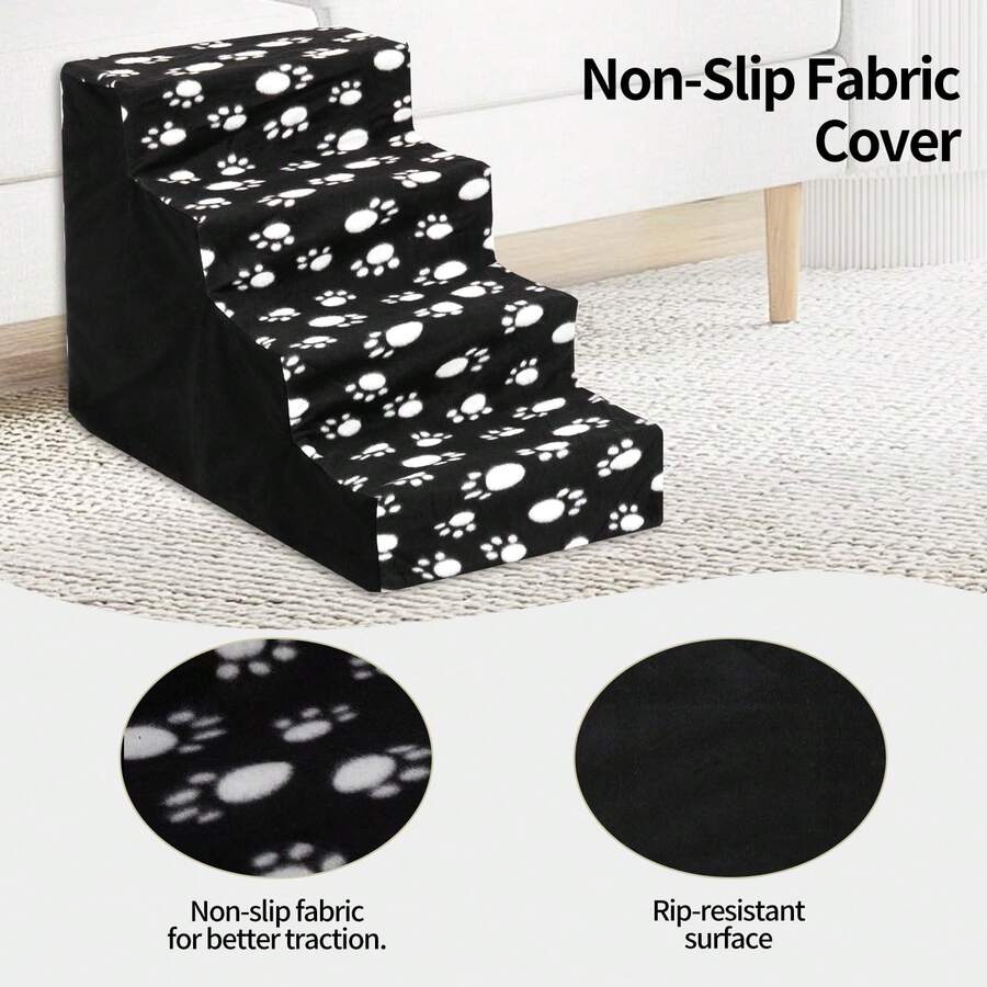 4-Step Anti-Slip Pet Stairs With Removable Washable Cover | Sturdy Support For Elderly & Smaller Pets - Black - View 1
