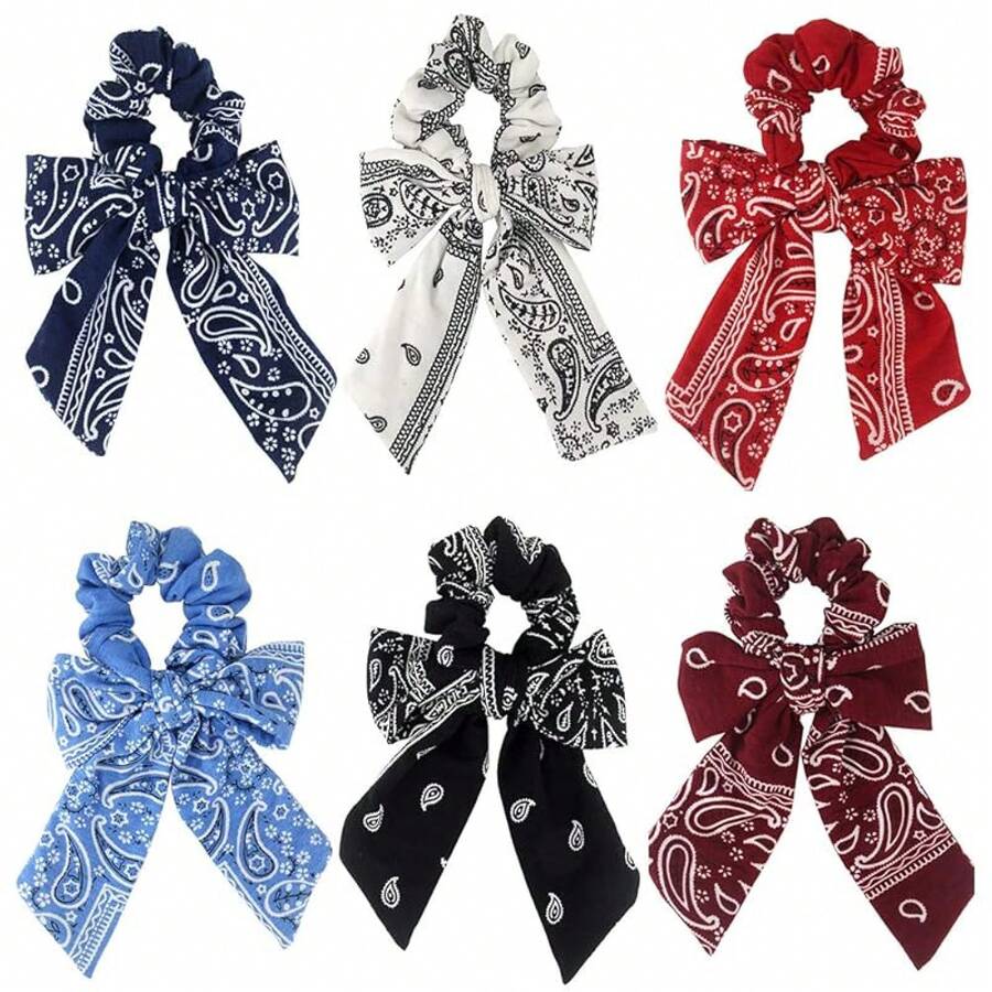 Scrunchie Hair Accessories - Chiffon Hair Scarf Bandana, Scrunchies, Ribbons, Ponytail Holders, And Bow Scrunchies For Women (6PCS) - NO1 - 查看 1