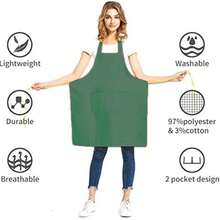 1pc/3pcs/6pcs/12pcs Unisex Apron With 2 Spacious Pockets, Machine Washable, Suitable For Kitchen, Crafts, BBQ, Painting - Dark Green - View 2