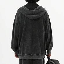 Mens Zip Up Acid Wash Hoodie Vintage Oversized Casual Fall Jacket Cotton Hooded Sweatshirts With Pockets Streetwearhalloween - 紫色 - 查看 8
