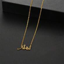1 pieza Collar con colgante de los 12 signos del zodiaco en inglés, de acero inoxidable, accesorio de joyería con capas sencillo y personalizado para mujeres