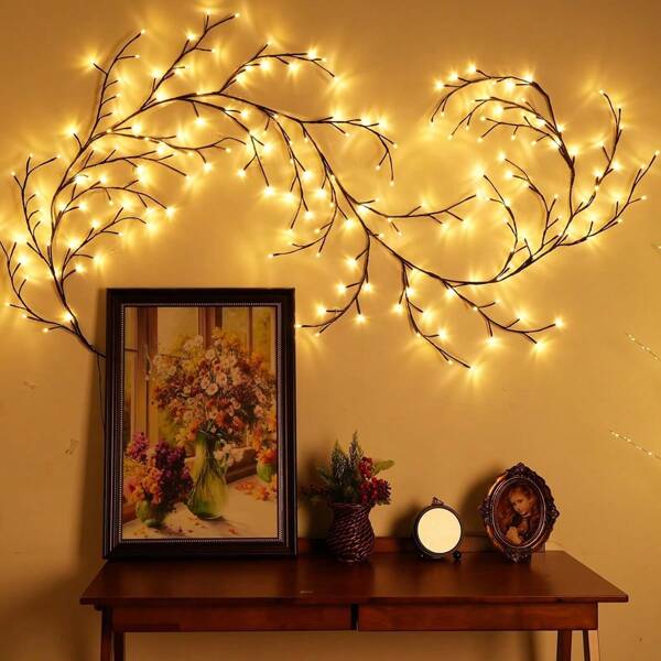 Living Room Decorative Light-Up Willow Vine: 72/96 LED Mini Bulbs, USB Bendable Indoor Vine Light String, 8 Flashing Modes, Remote Control. For Home Decor (Walls, Bedrooms, Living Rooms), Festivals (Christmas, Halloween, Thanksgiving) And Birthday Parties.