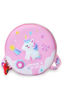 1 pieza Bolso bandolera pequeño y redondo con estampado 3D lindo y de dibujos animados de niños y niñas con estilo, de estilo coreano versátil, correa de hombro casual y cómoda, variedad de patrones de impresión a elegir, satisface las necesidades básicas de almacenamiento, adecuado para uso diario y juego, una excelente opción de regalo