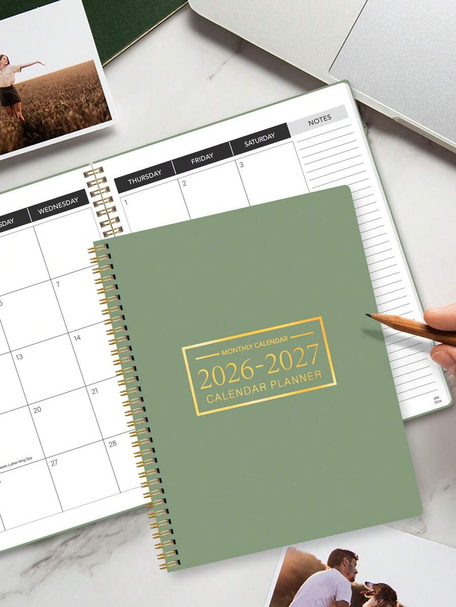 BUBU 1 cuốn sổ kế hoạch hàng tháng 2026-2027, sổ kế hoạch hàng tuần hàng tháng 24 tháng từ tháng 1 năm 2026 đến tháng 12 năm 2027, ghi chú, mục tiêu, thời hạn và suy ngẫm tất cả trong một cuốn sách, quà tặng hoàn hảo cho đồ dùng học tập trở lại trường - màu xanh lá - Xem 1