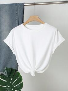 Women's Casual Round Neck T-Shirt, Decorated With Red Heart Pattern And "MORE AMOR POR FAVOR" Text, Knitted Fabric, Short Sleeve Top, Suitable For Spring And Summer, Accented With Orange And Pink, Women's T-Shirt - White - View 2