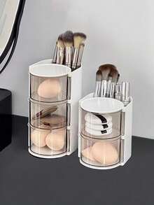 1 pieza Organizador de maquillaje giratorio con cajones, organizador de,maquillaje,organizador de labiales,caja de almacenamiento de cosméticos de plástico con divisores, caja de maquillaje compacta de escritorio para viajes que almacena esponjas de maquillaje, brochas de maquillaje, ligas y broches pequeños para vacaciones, playa, baño, dormitorio, de gran capacidad. - Multicolor - Ver 6