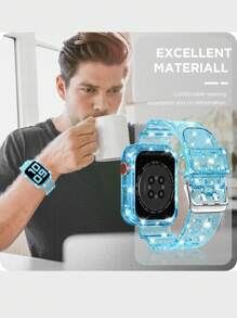 2 In 1 Glitter Bling Crystal Clear Band With Bumper Case Compatible With Apple Watch Band 38/40/41/42/44/45mm,Jelly Sports Protective Replacement Wristband Strap For Apple Watch Strap Compatible With IWatch 8/7/6/5/4/3/2/1/SE Women Man
