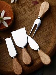1 peça/4 peças Conjunto Personalizável de Faca e Garfo de Queijo e Deli em Aço Inoxidável e Madeira Portátil, Adequado para Noiva, Noivo, Mãe, Avó, Cozinha Familiar ao Ar Livre, Casamento, Dia das Mães, Presente